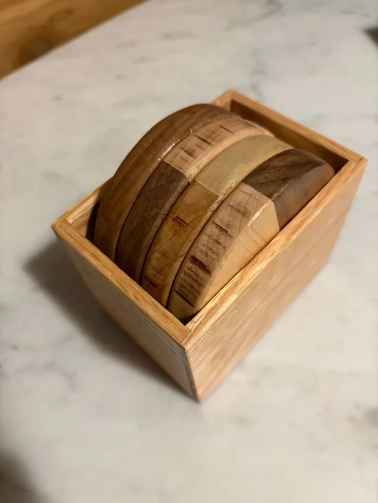 Handcrafted Two-Tone Wooden Coaster Set with Storage Box - Picture 3 of 7